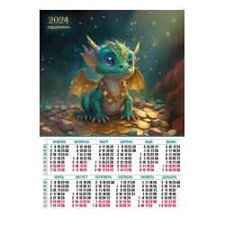 Календари листовые 10 штук A2 2024 Год Дракона 8058