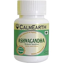 Calm Earth Ashwagandha Organic Herbal Capsule 100% Pure: Mood Focus, Stress Relief, 60 Capsule
