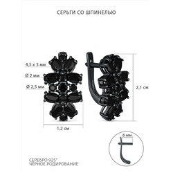 Серьги из серебра с чёрной шпинелью и чёрным родированием 925 пробы С-3730рчс416