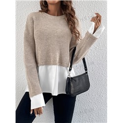 SHEIN Frenchy Rundhals Pullover Hemdbluse für Damen mit Splice-Effekt