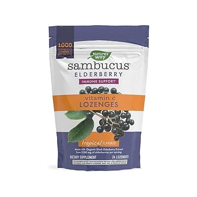 Nature’s Way Sambucus Elderberry Lozenges, 1000 mg Vitamin C Per Serving, Tropical Flavor, 24 Count