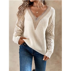 SHEIN LUNE Pullover mit Guipure Spitzeneinsatz, Pointelle Strick Drop Shoulder