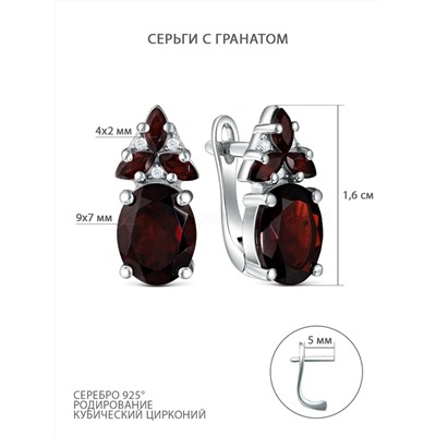 Кольцо из серебра c гранатом и кубическим цирконием родированное 925 пробы GTR-2360-G