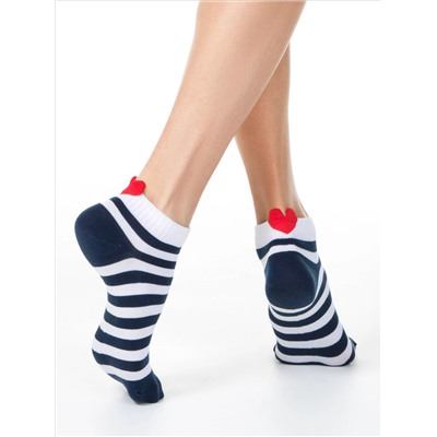 CONTE Короткие хлопковые носки с пикотом-«сердечком» в полоску