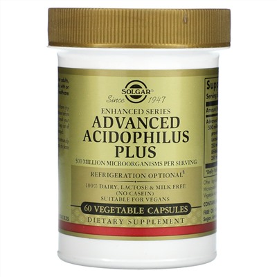 Solgar Advanced Acidophilus Plus, 60 растительных капсул