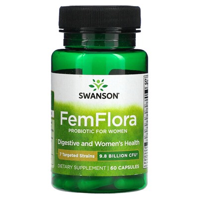 Swanson FemFlora, Пробиотик для женщин - 9.8 миллиардов КОЕ - 60 капсул - Swanson