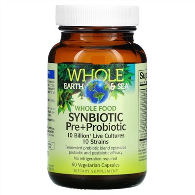 Natural Factors Whole Earth & Sea, Whole Food Synbiotic Pre+Probiotic, 10 Billion, 60 Vegetarian Capsules