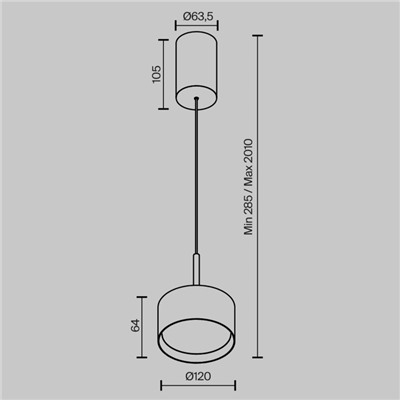 Светильник подвесной Technical P102PL-12W4K-B, LED, 12 Вт, 120х120х164 мм, 600 Лм, 4000К, 2835, чёрный