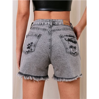 Denim Shorts mit Riss, rohem Saum