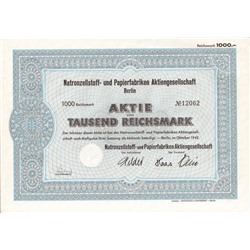 Акция Производство целлюлозы и бумаги в Берлине, 1000 рейхсмарок 1942 год, Германия