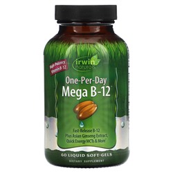 Irwin Naturals One-Per-Day, Mega B-12, 60 мягких желатиновых капсул с жидкостью