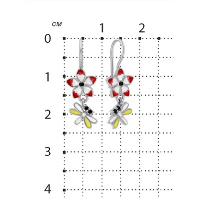 Серьги детские из серебра с эмалью и фианитами - Цветочки