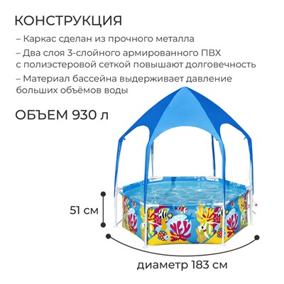 Бассейн каркасный, с навесом, 183 х 51 см, 5618T