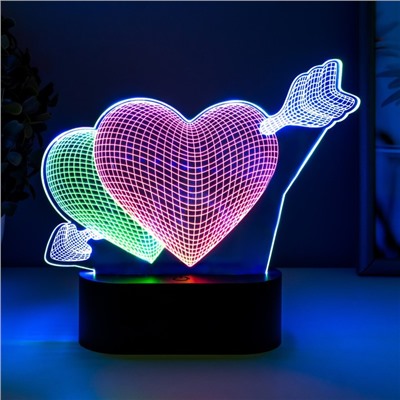 Светильник сенсорный "2 сердца" LED USB (90см) от батареек 3xАА черный 18х5,5х18 см