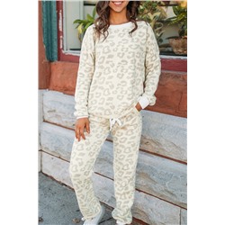 White Leopard Pullover and Drawstring Pants Lounge Set