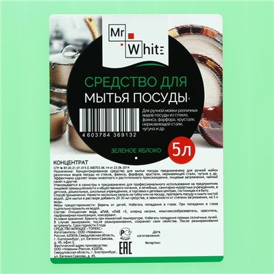 Средство для мытья посуды Mr.White "Зеленое Яблоко", концентрат, 5 л