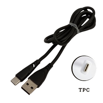 USB провод силиконовый для зарядки TPC, 1 метр, чёрный, 213722, арт.600.036