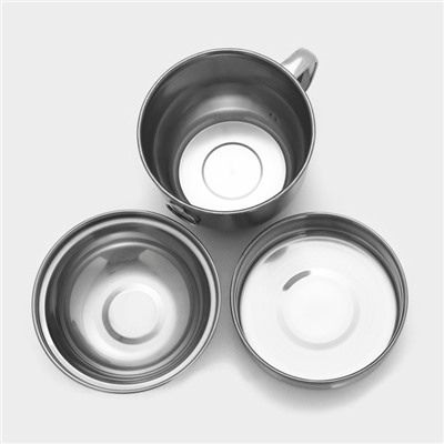 Набор посуды из нержавеющей стали «Турист», 3 предмета: кружка 1,35 л, миска 650 мл, тарелка 300 мл, цвет хромированный