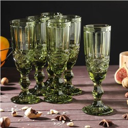 Набор бокалов стеклянных для шампанского 6 шт "Ла-Манш" 160 мл, цвет зеленый
