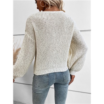 Pullover mit Wickel Design, Bischofärmeln, Melierter Strick