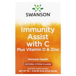 Swanson Immunity Assist с витамином C, витамином D и цинком, натуральные цитрусовые, 30 пакетиков-стиков по 0,28 унции (8 г) каждый