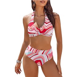 AI'MAGE Womens Swimsuits Two Piece High Waisted Tummy Control Bathing Suits Color Block Criss Cross Wrap Front Bikini Sets