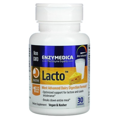 Enzymedica Lacto, Самая продвинутая формула для переваривания молочных продуктов, 30 капсул - Enzymedica