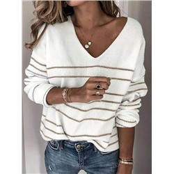 Pullover mit Streifen Muster, Drop Shoulder