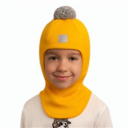 Шапка-шлем двухслойный со светоотражающим ниточным помпоном (серый меланж) и светоотражающим шевроном "EF" (полушерсть). Цвет: желтый