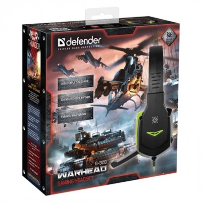 Гарнитура DEFENDER G-320 Warhead, игровая, чёрно-зелёная (64032)