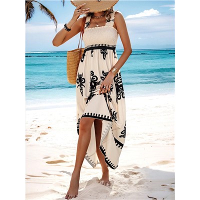 SHEIN VCAY Gerafftes Damenkleid Im Resort-stil Mit Print