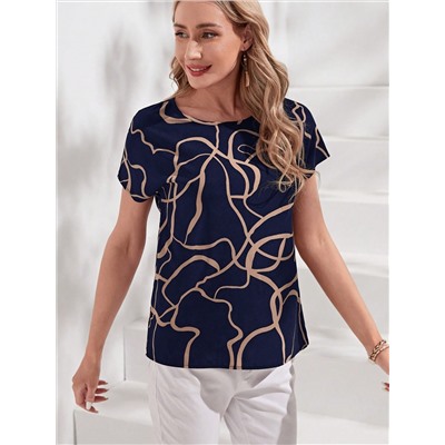 EMERY ROSE Bluse mit Grafik Muster, Fledermausärmeln,