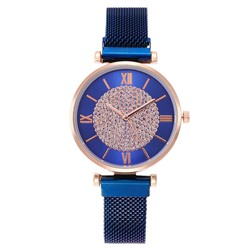 1H0006-3 Наручные часы со стразами, цвет синий