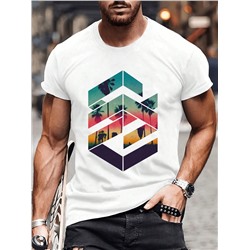 Herren T-Shirt mit geometrischem Sonnenuntergangs-Strand-Muster