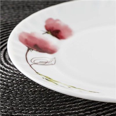 Тарелка десертная Доляна «Нежные маки», d=20 см, стеклокерамика, цвет белый