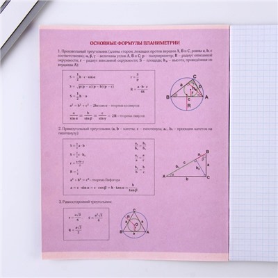 Предметная тетрадь, 48 листов, «УВЕДОМЛЕНИЯ», со справ. мат. «Геометрия», обложка мелованный картон 230 гр., внутренний блок в клетку 80 гр., белизна 96%