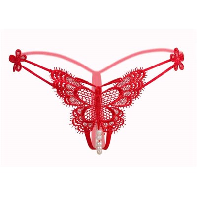 Трусики Бабочка с доступом и бусами "Butterfly Panties Red" красные