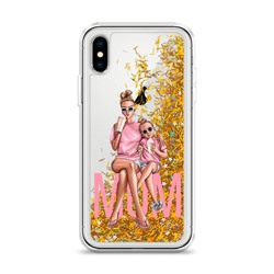 Жидкий чехол с блестками Lovely mom на iPhone XS (10S)