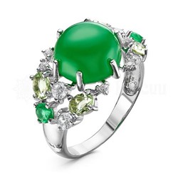 Кольцо из серебра с кварцем зеленый агат, празиолит и фианитами родированное 925 пробы К-3562рк1091200
