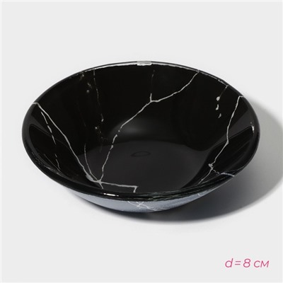 Набор для суши из стекла Доляна «Марбл чёрный», 3 предмета: соусники 8×2 см, 8×6 см, подставка 25×15 см