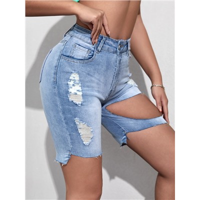 SHEIN SXY Denim Shorts mit umgesäumtem Saum, Riss