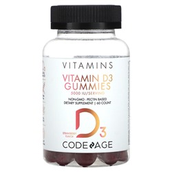 Codeage Жевательные конфеты с витамином D3, без ГМО, на основе пектина, клубника, 60 жевательных конфет