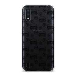 Силиконовый чехол Бургеры графика черная на Samsung Galaxy A01