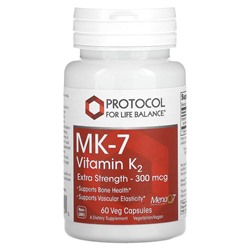 Protocol for Life Balance MK-7 Витамин K2, повышенная сила, 300 мкг, 60 растительных капсул