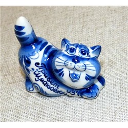 Фигурка кот Чеширский - Привет, гжель синяя