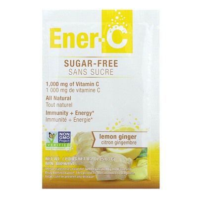 Ener-C Питьевая смесь с витамином С, без сахара, лимон и имбирь, 1000 мг, 30 пакетов