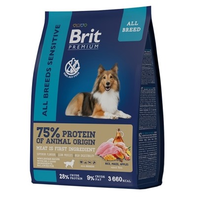 Сухой корм Brit Premium Dog Sensitive для собак всех пород, ягненок и индейка, 1 кг