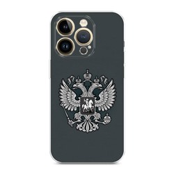 Силиконовый чехол Герб России серый на iPhone 14 Pro Max