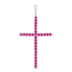 Подвеска-крест из серебра с нат.розовой шпинелью родированная 925 пробы п-035р615