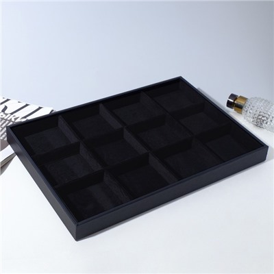 Подставка для украшений 12 ячеек, флок, 35×24×3, цвет чёрный
